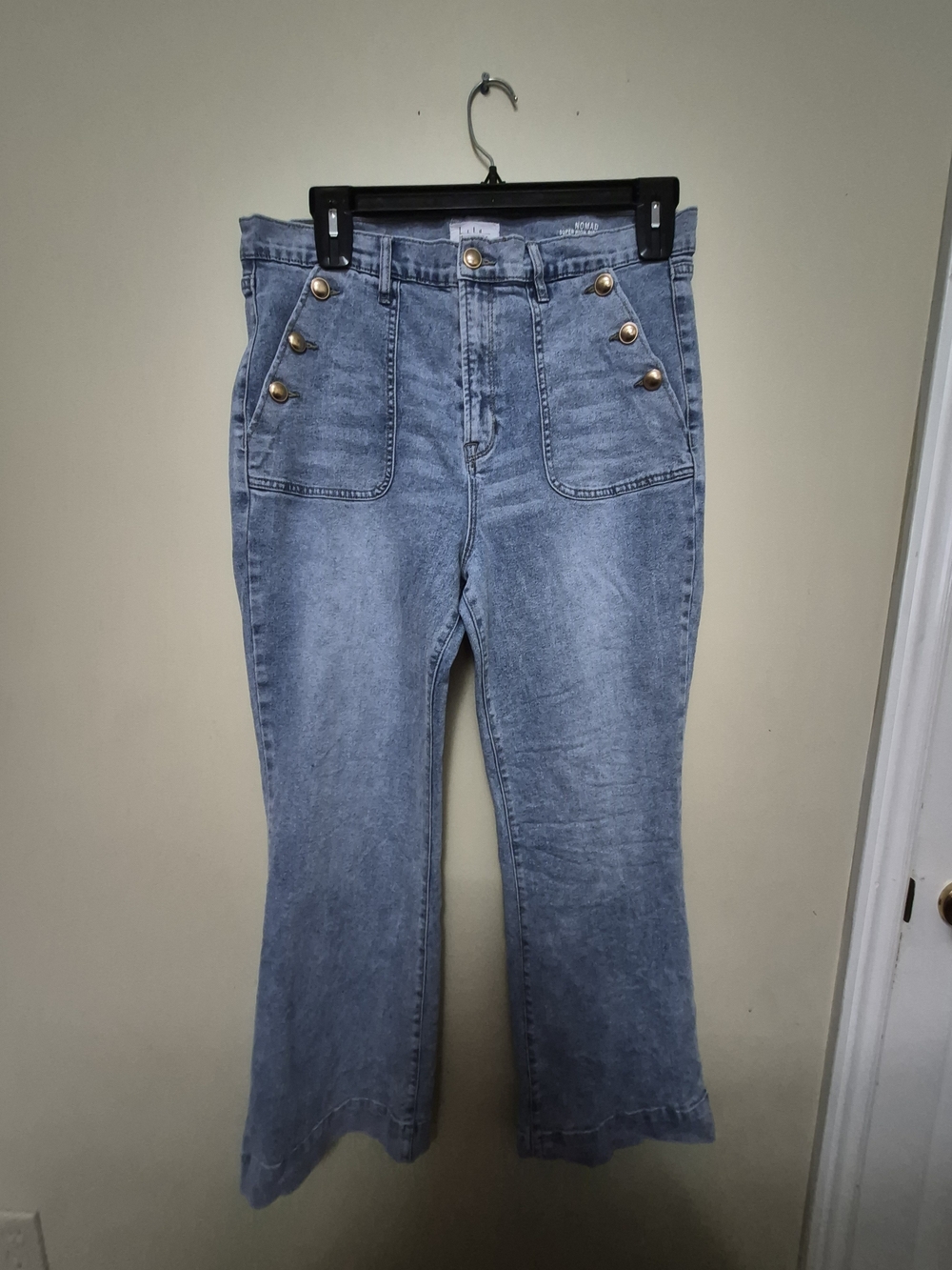 Nicole MILLER Light Blue High-Rise Flare Jeans with Gold Buttons